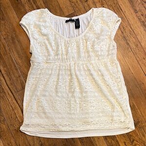Cream Lace Overlay Women's Scoop Neck Top